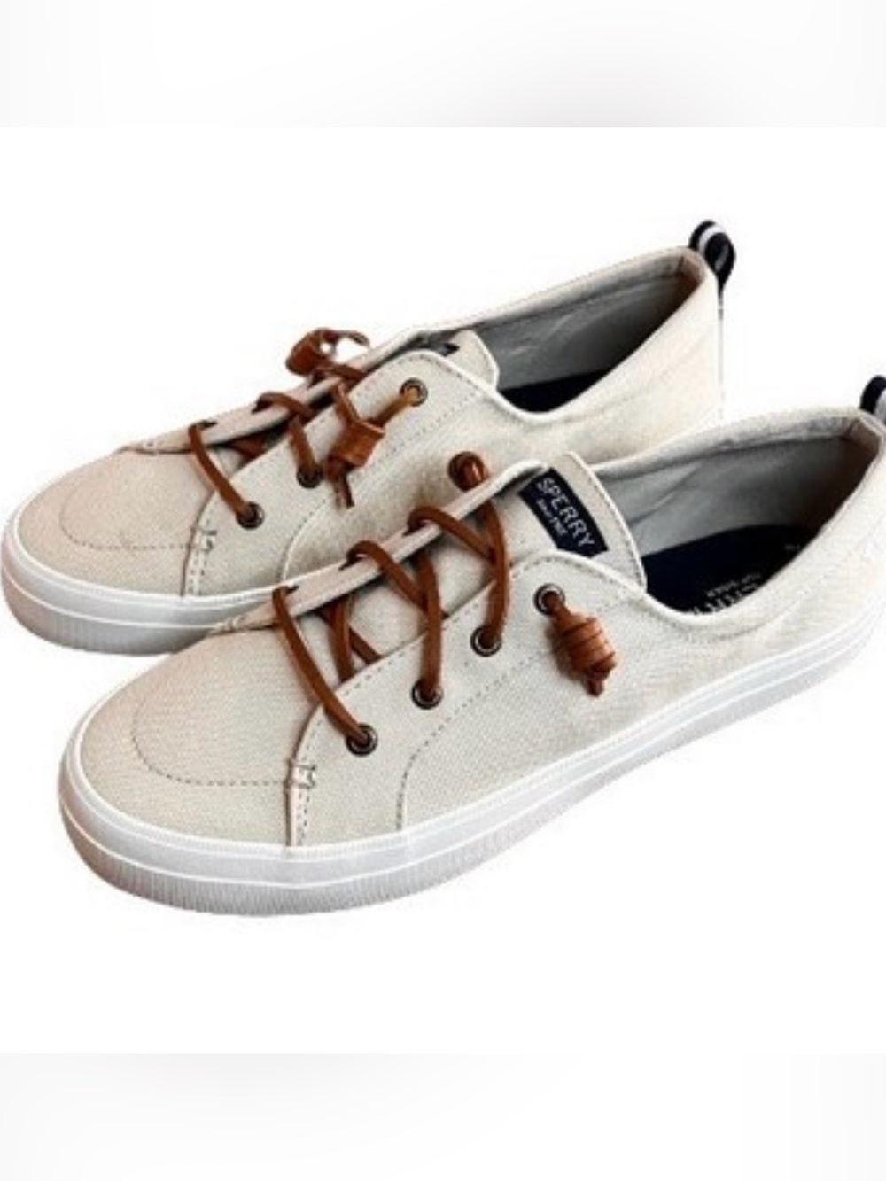 Sperry Men’s Cream Canvas Low-Top Sneakers with Brown Laces